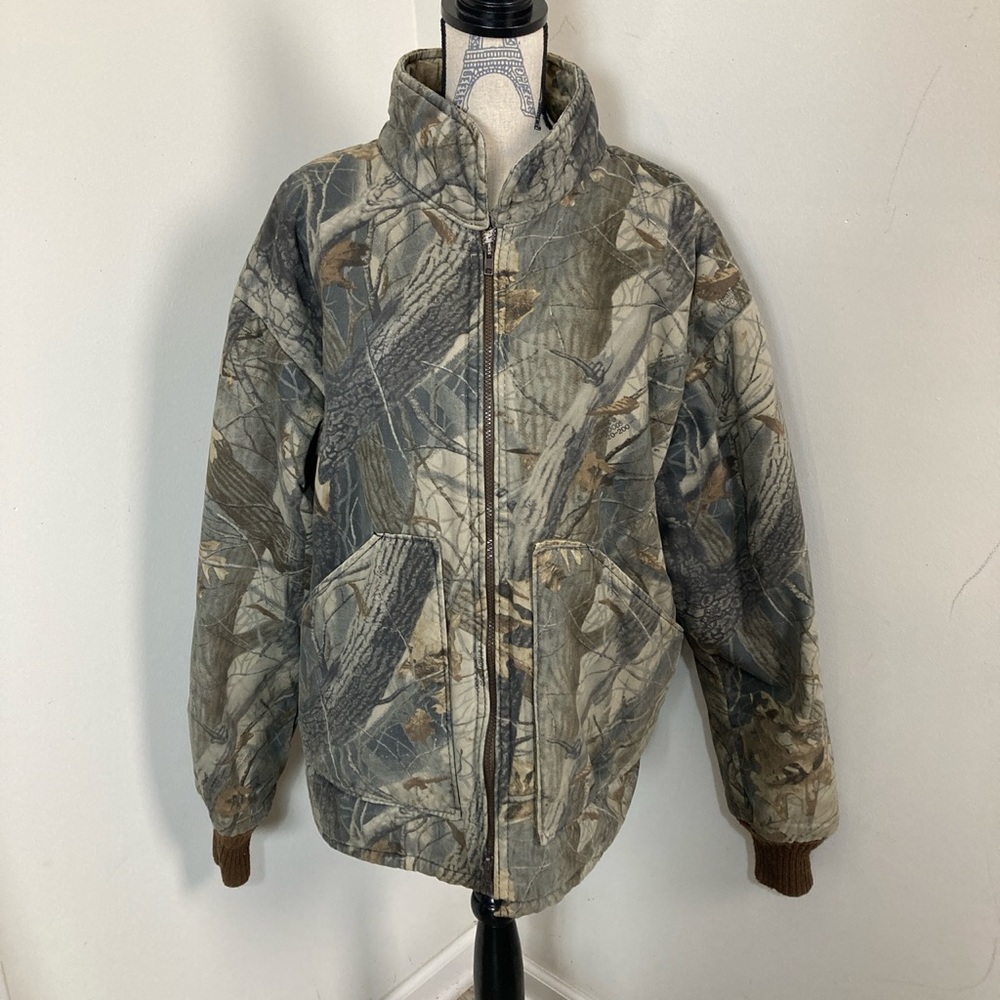Men’s Brown Green Camouflage Nature Puffer Jacket Long Sleeves MockNeck